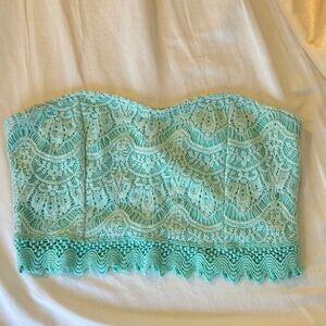 Foreign Exchange Lace Strapless Crop Top - Mint Green